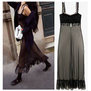 NWOT FOR LOVE AND LEMONS GERTRUDE SHEER BLACK SLIP MAXI DRESS SIZE XXS